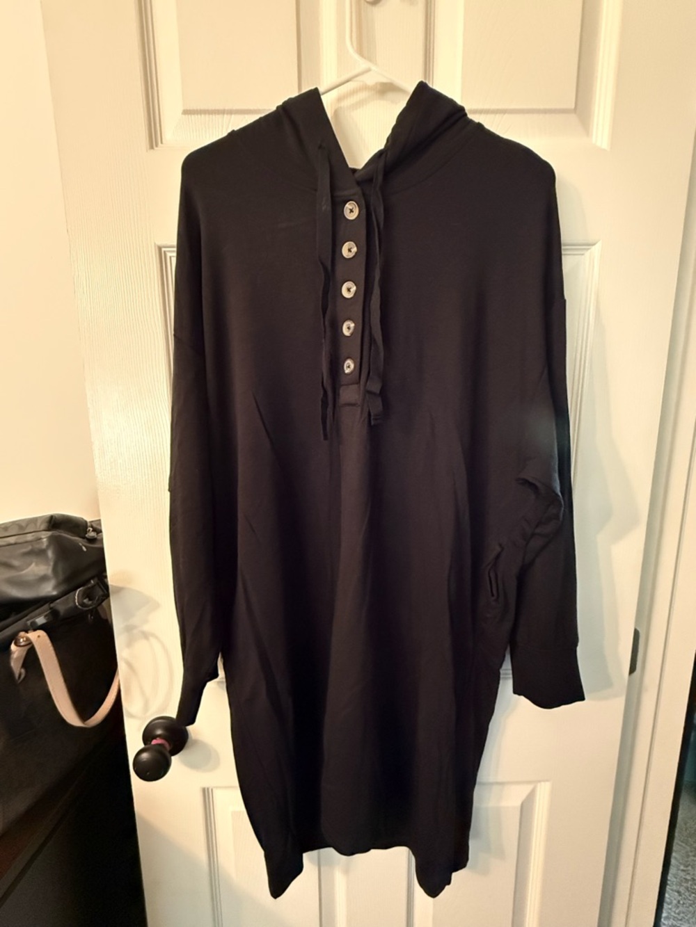 Lou & Grey Black Hooded Button-Front Tunic sweatshirt dress